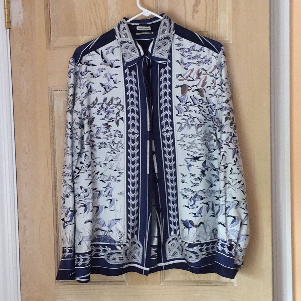 Hermès Silk shirt ducks in flight print Sz 42